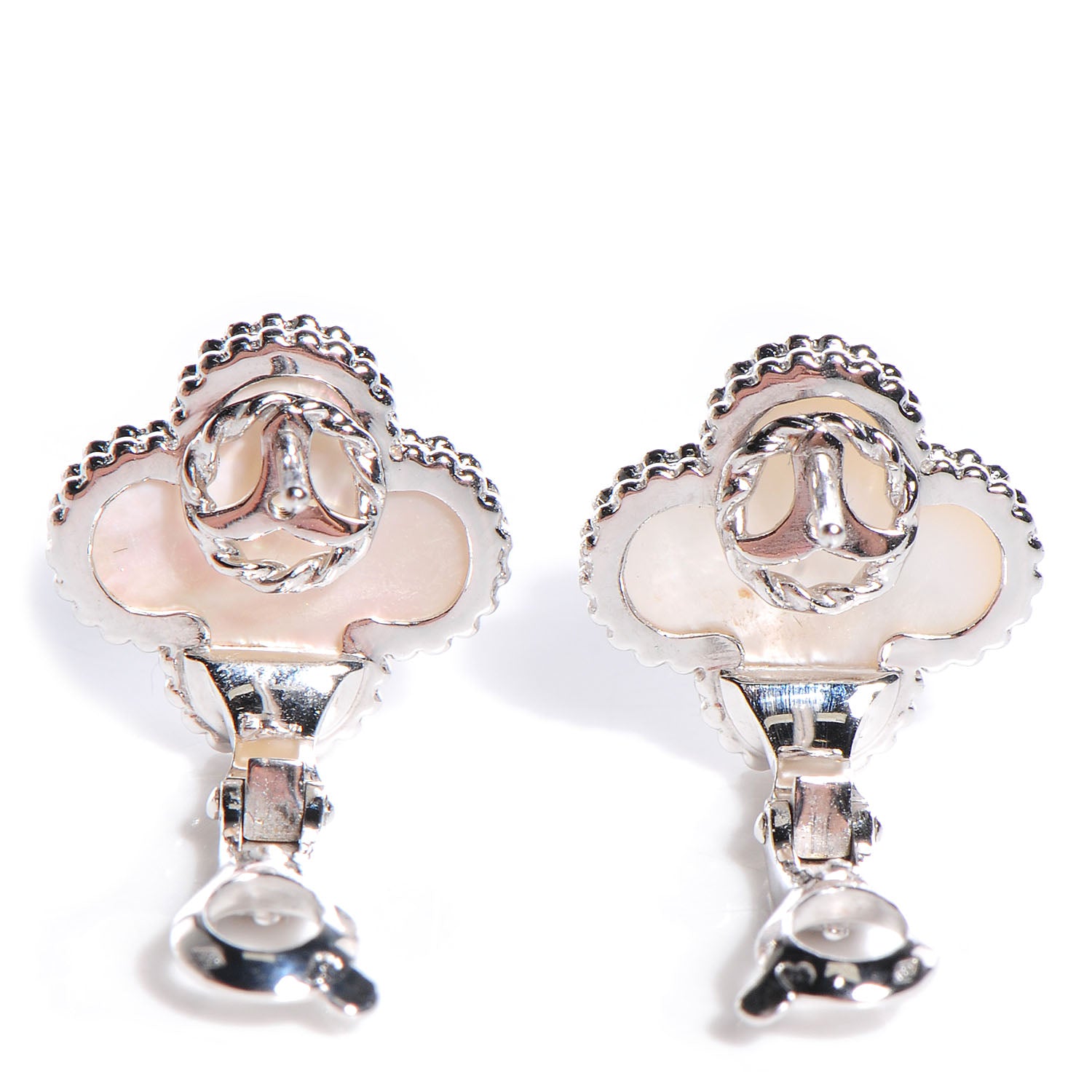 Van Cleef & Arpels 18K White Gold Mother of Pearl Vintage Alhambra Earrings 3 of 5