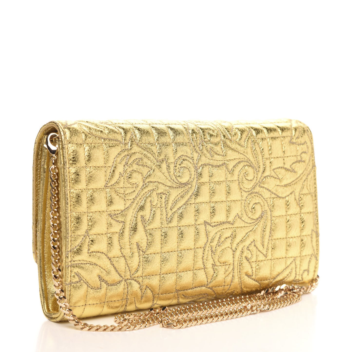 Metallic Nappa Barocco Quilted Wallet On Chain Crossbody Gold