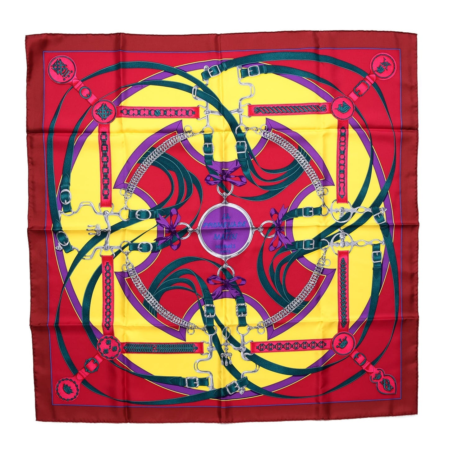 Silk La Promenade Du Matin Scarf 90 Rouge H Jaune Vert