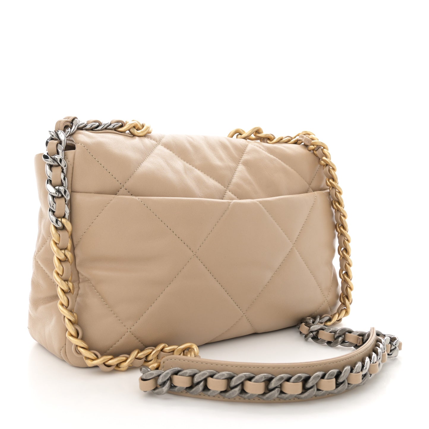 Lambskin Quilted Large Chanel 19 Flap Dark Beige