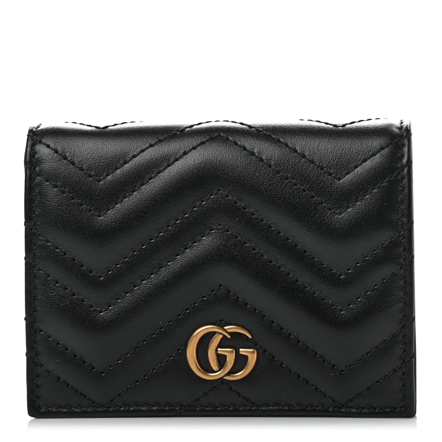 Gucci Calfskin Matelasse GG Marmont Card Case Wallet Black 1 of 7