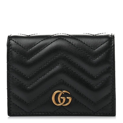 Gucci Calfskin Matelasse GG Marmont Card Case Wallet Black 1 of 7