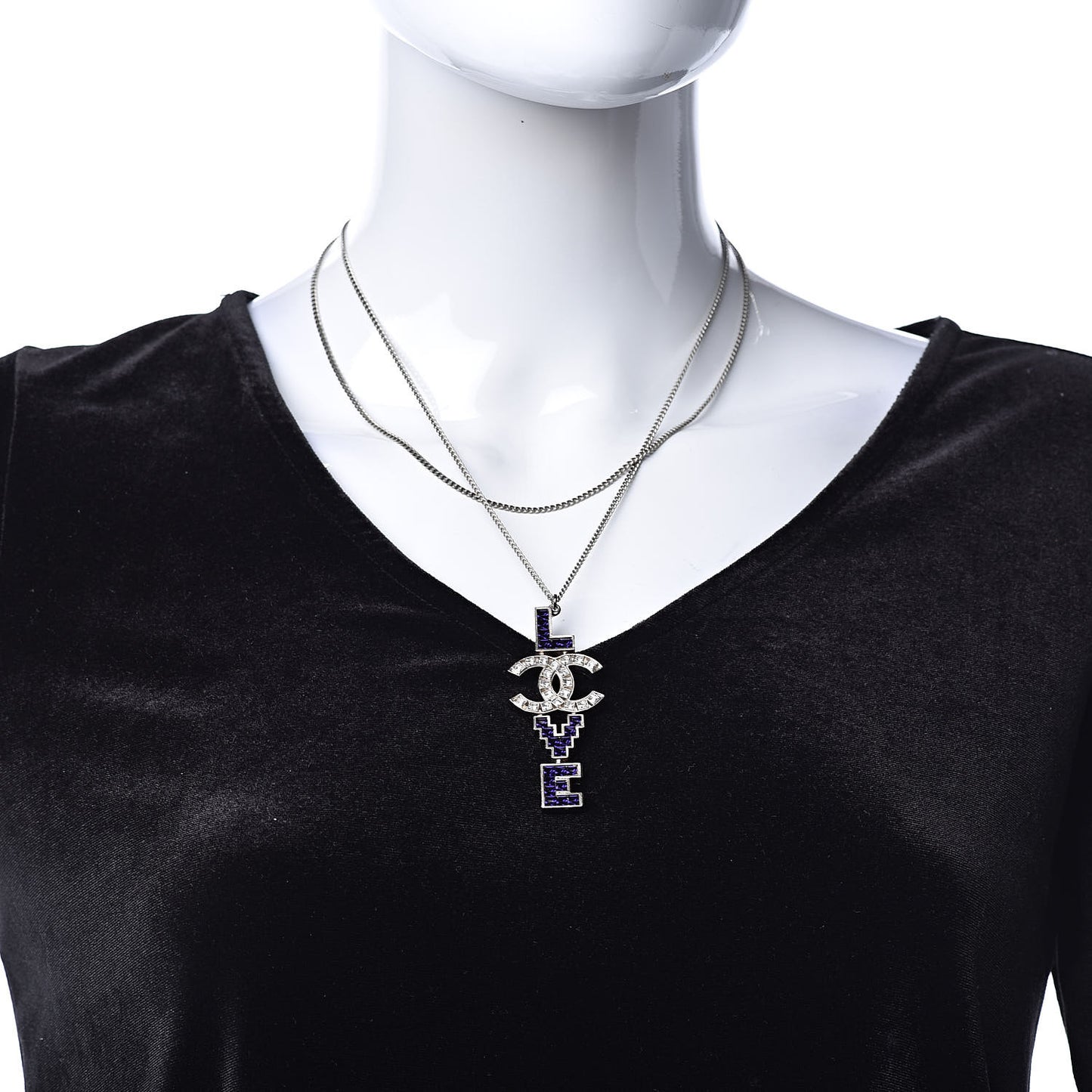 Crystal Love CC Pendant Necklace Purple Silver