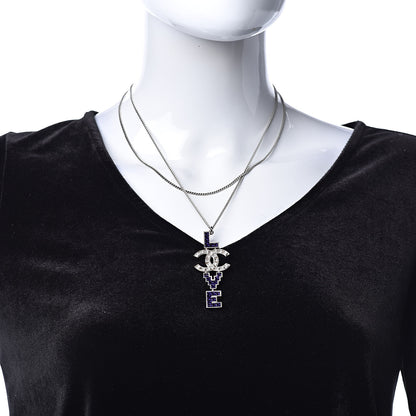 Chanel Crystal Love CC Pendant Necklace Purple Silver 2 of 6