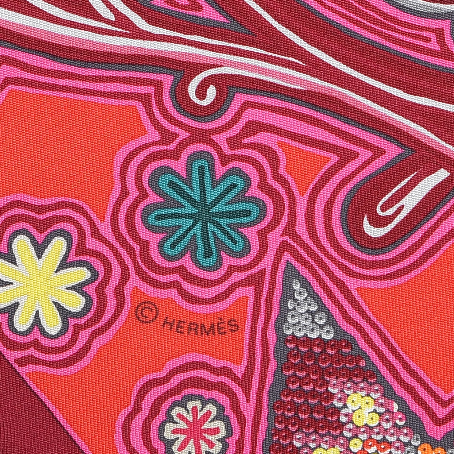 Silk Le Arbre Du Vent Scarf 90 Fuchsia Vert Jaune
