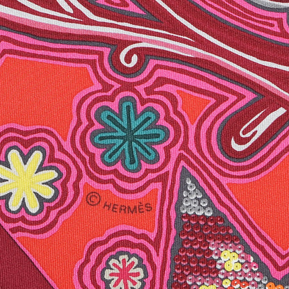 Hermes Silk Le Arbre Du Vent Scarf 90 Fuchsia Vert Jaune 4 of 5