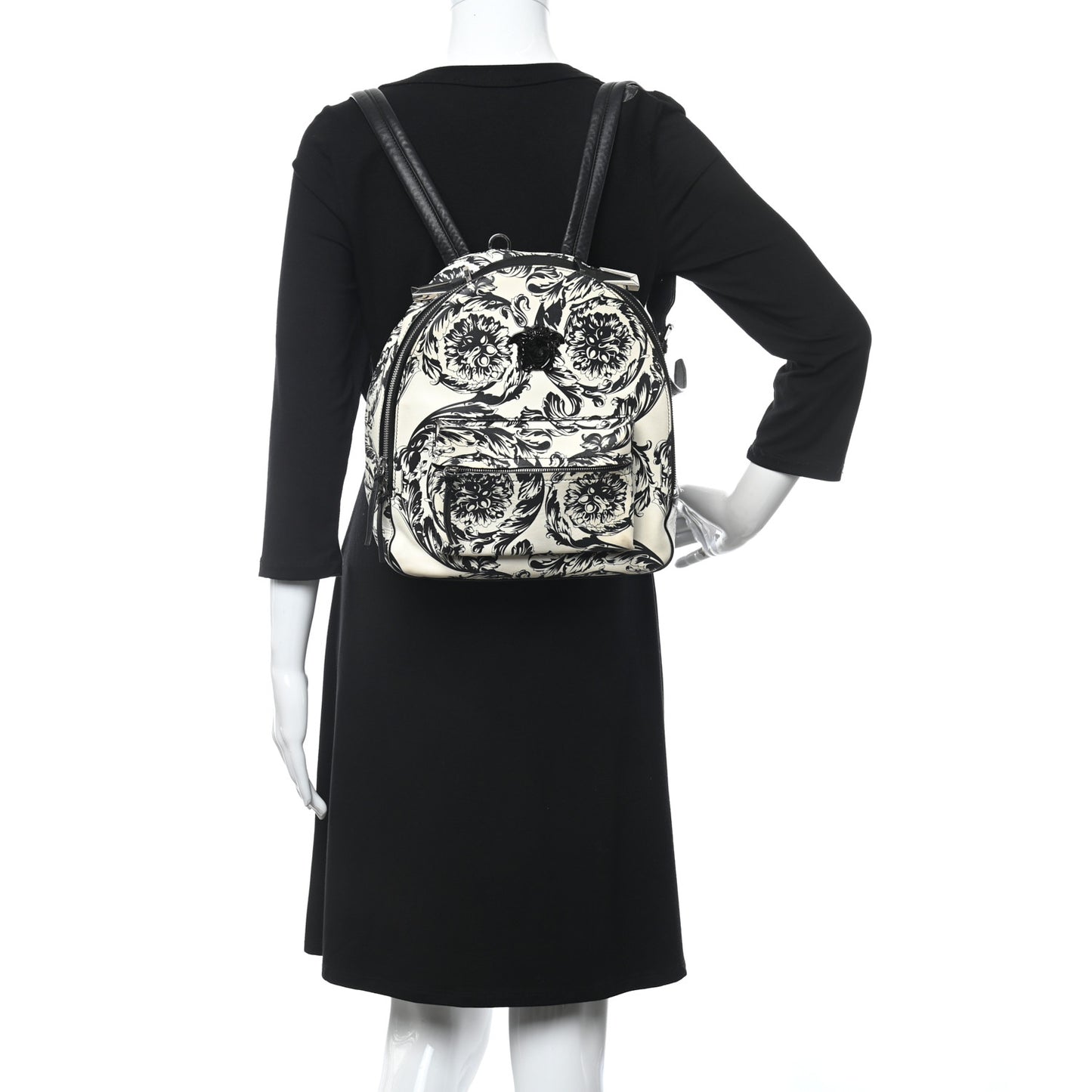 Printed Calfskin La Medusa Backpack Black White