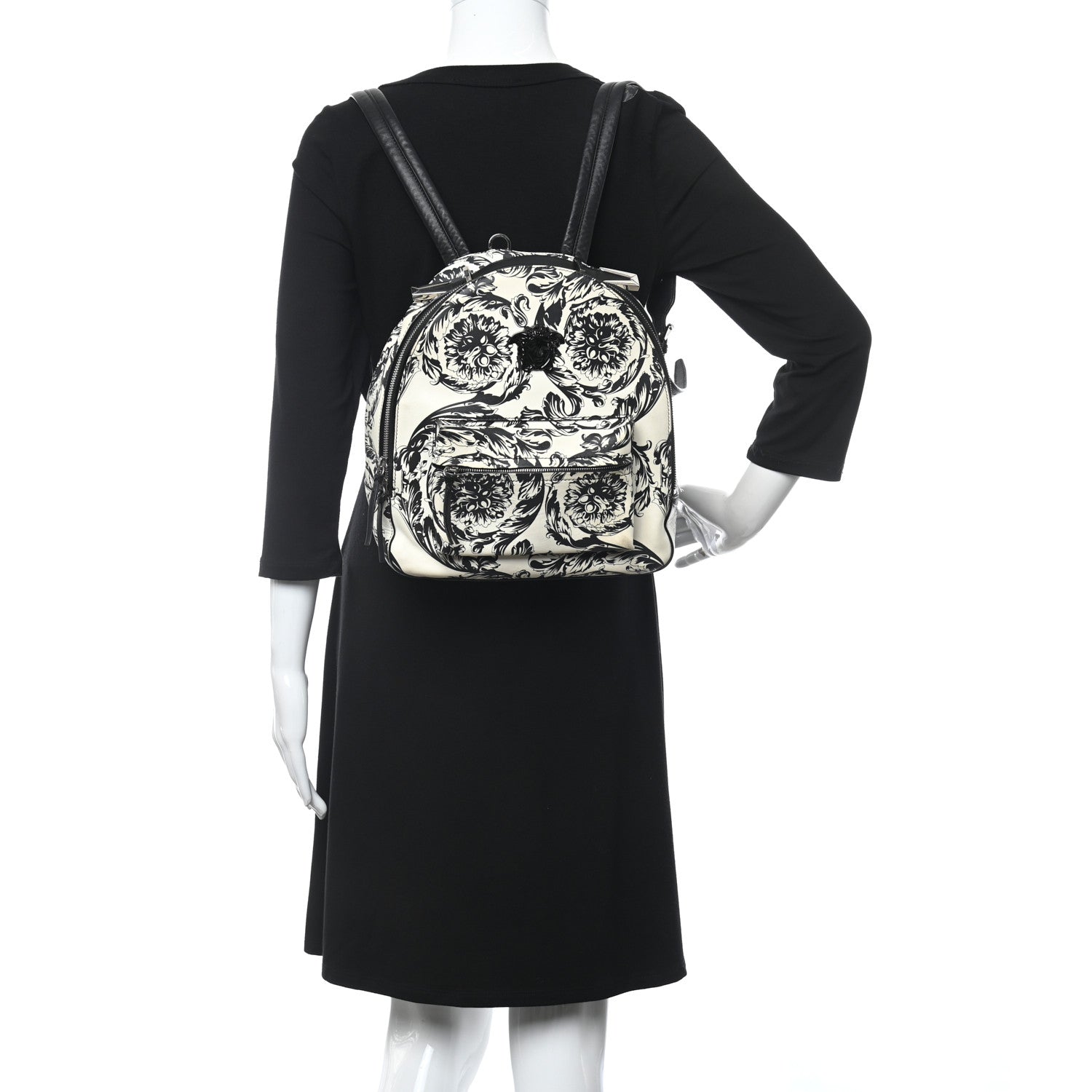 Versace Printed Calfskin La Medusa Backpack Black White 2 of 10