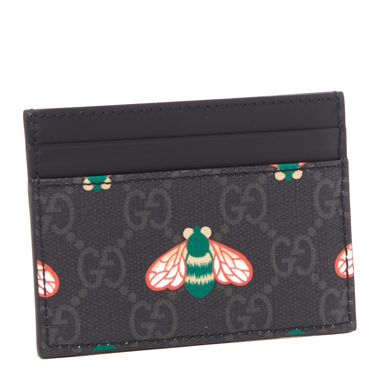 GG Supreme Monogram Bee Multicolor Appia Calfskin Card Holder Black Multicolor