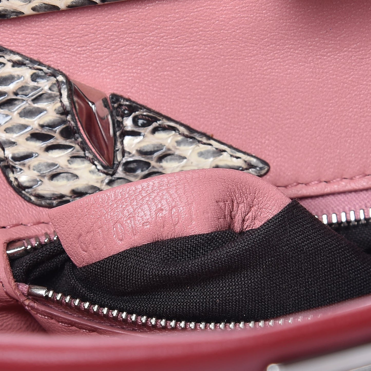 Nappa Elaphe Monster Eyes Mini Peekaboo Iconic Satchel Ruby Bois de Rose Natural