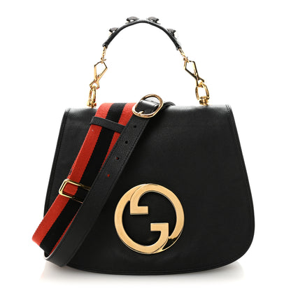Gucci Roxy Calfskin Web Medium Studded Blondie Shoulder Flap Bag Black 1 of 10
