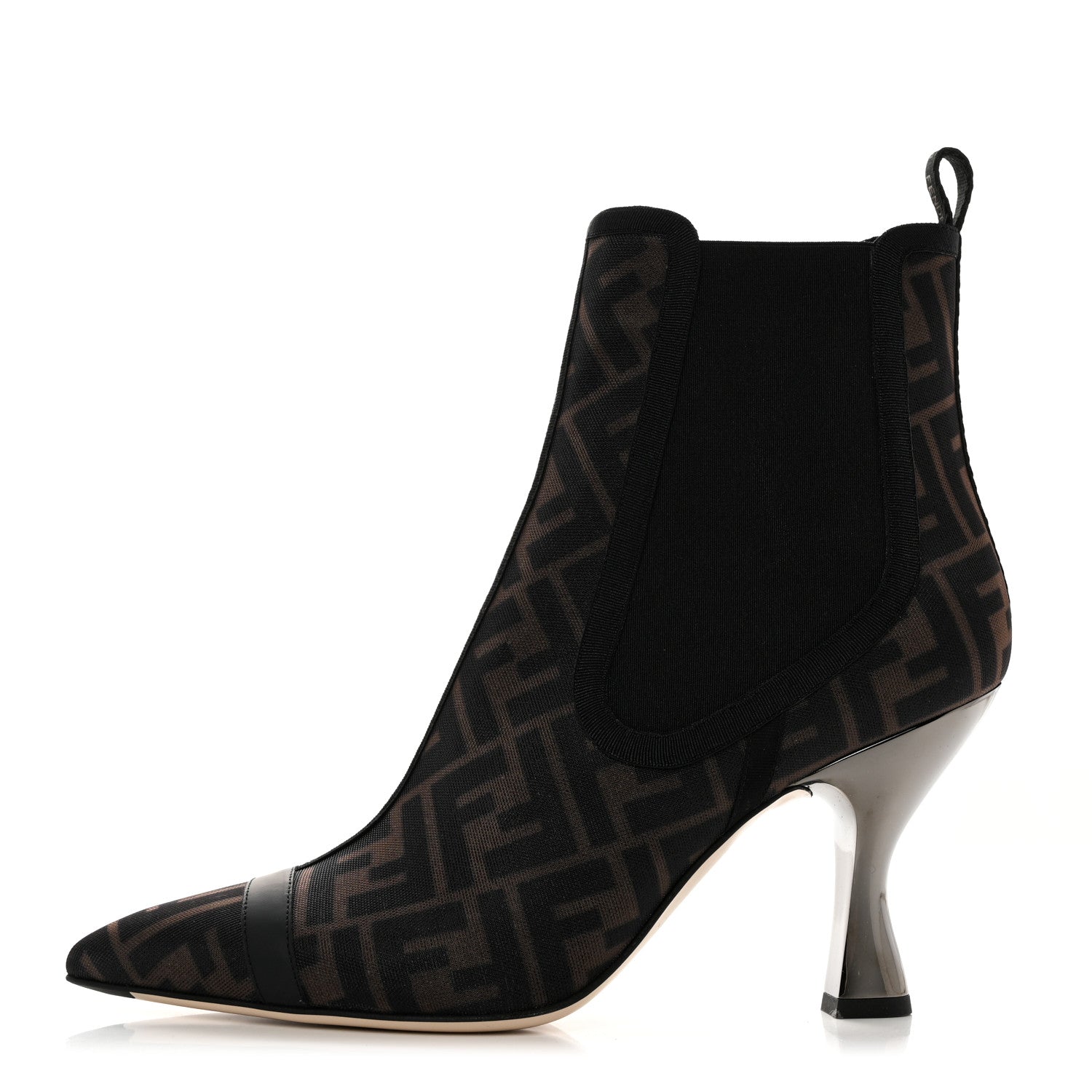 Fendi Mesh Tulle FF Colibri 85mm Ankle Booties 40 Tobacco Moro Black 1 of 8