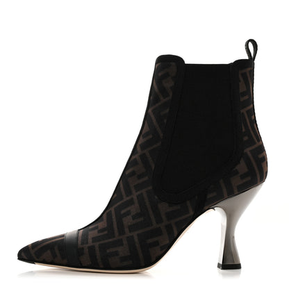 Fendi Mesh Tulle FF Colibri 85mm Ankle Booties 40 Tobacco Moro Black 1 of 8