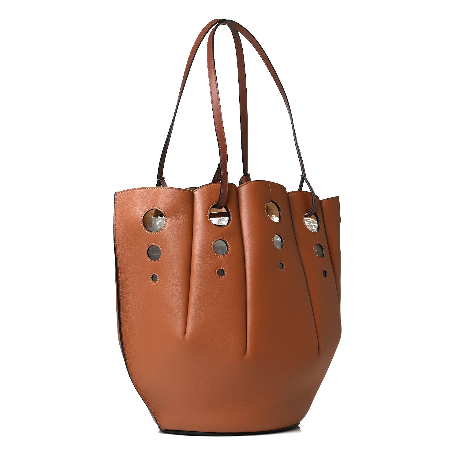 Loewe Calfskin Perforated Small Shell Tote Tan 3 of 8