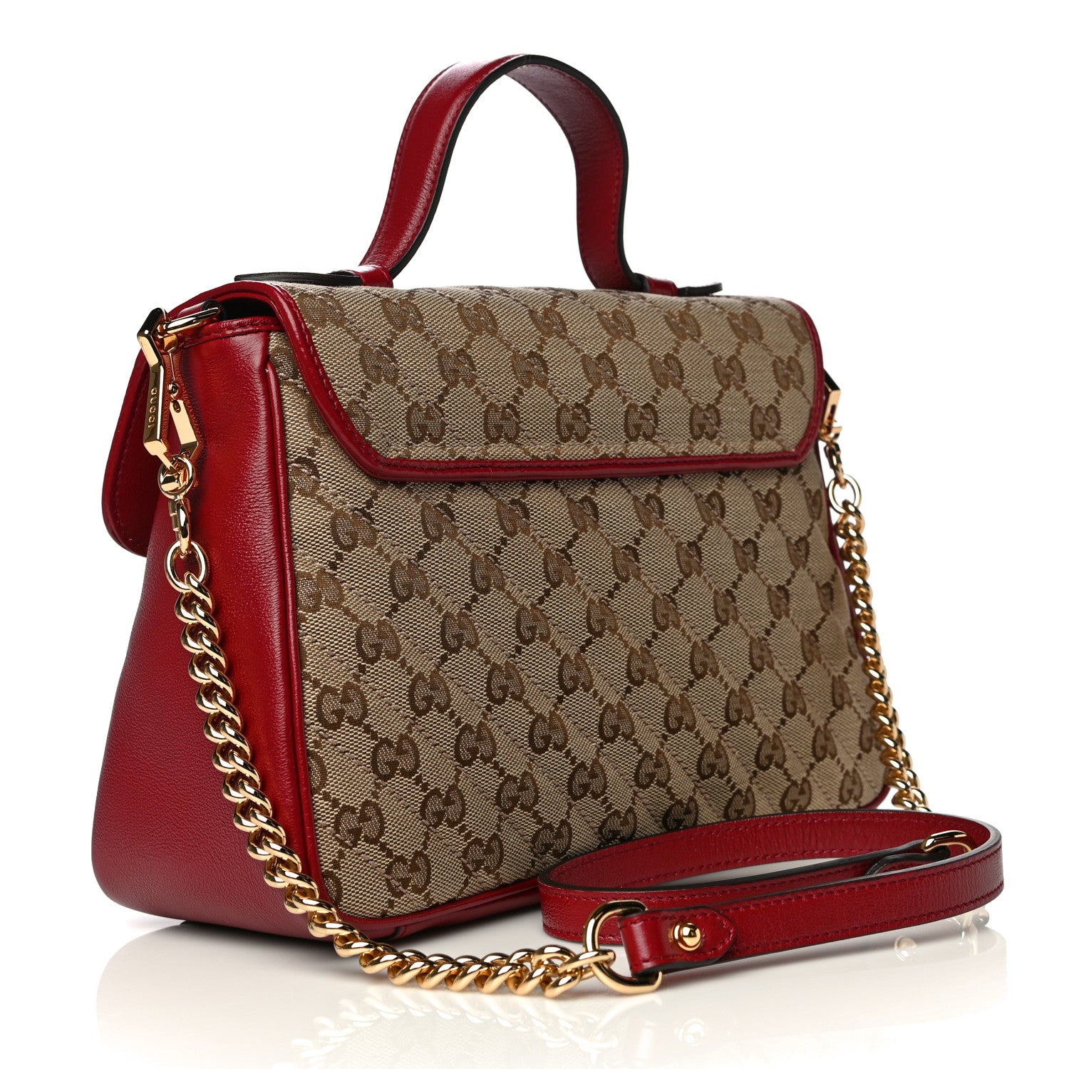 Gucci Monogram Azalea Calfskin Matelasse Diagonal Small GG Marmont Top Handle Shoulder Bag Beige Ebony New Cherry Red 2 of 13