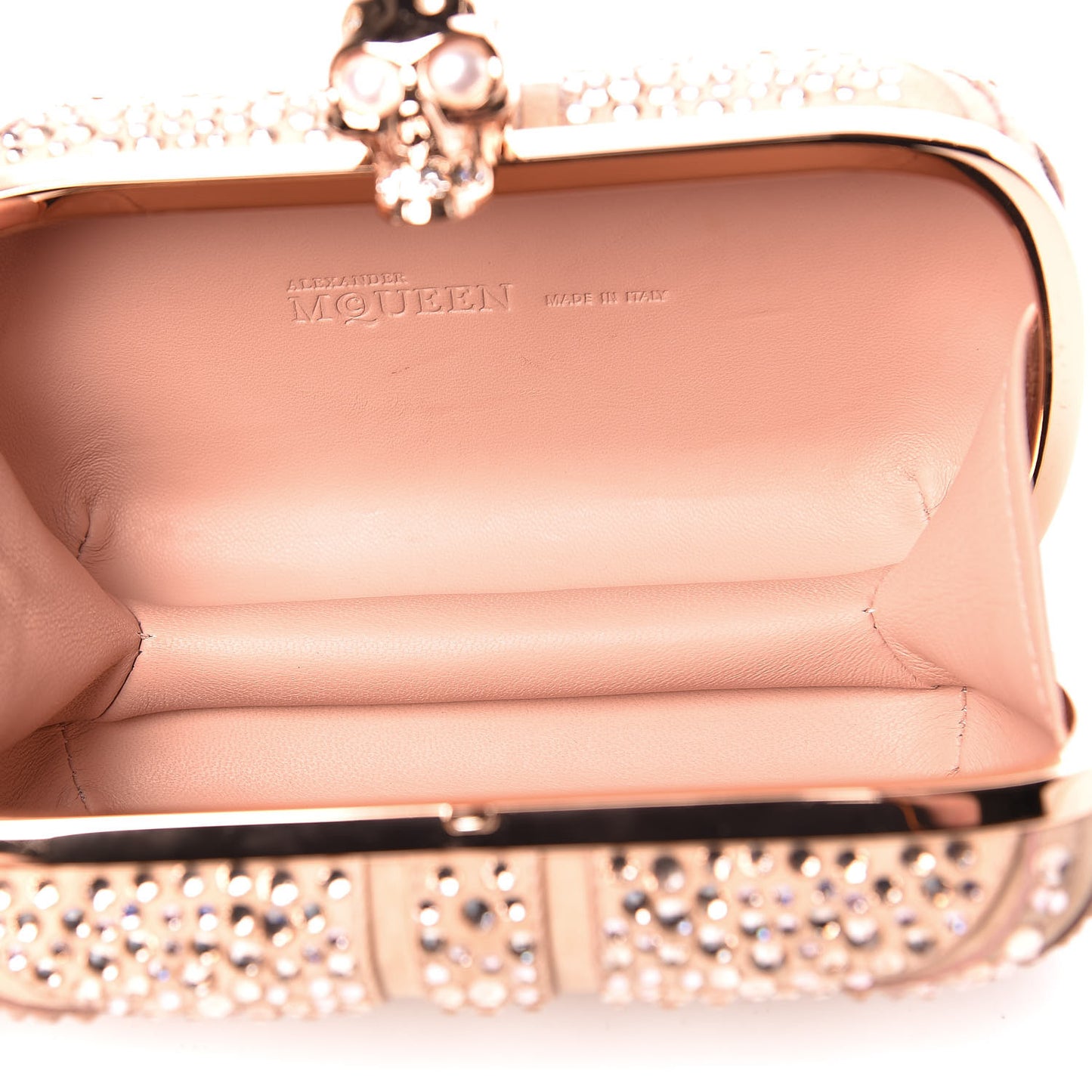 Suede Crystal Britannia Skull Box Clutch Pink