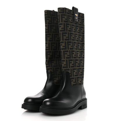 Fendi Zucca Calfskin Flip Boots 41 Brown Black 4 of 12