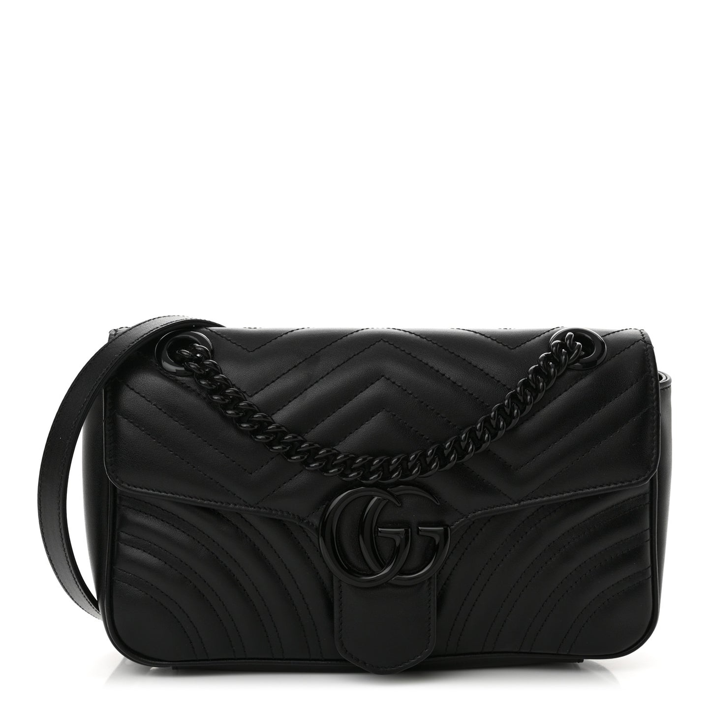 Calfskin Matelasse Monochrome Small GG Marmont Shoulder Bag Black