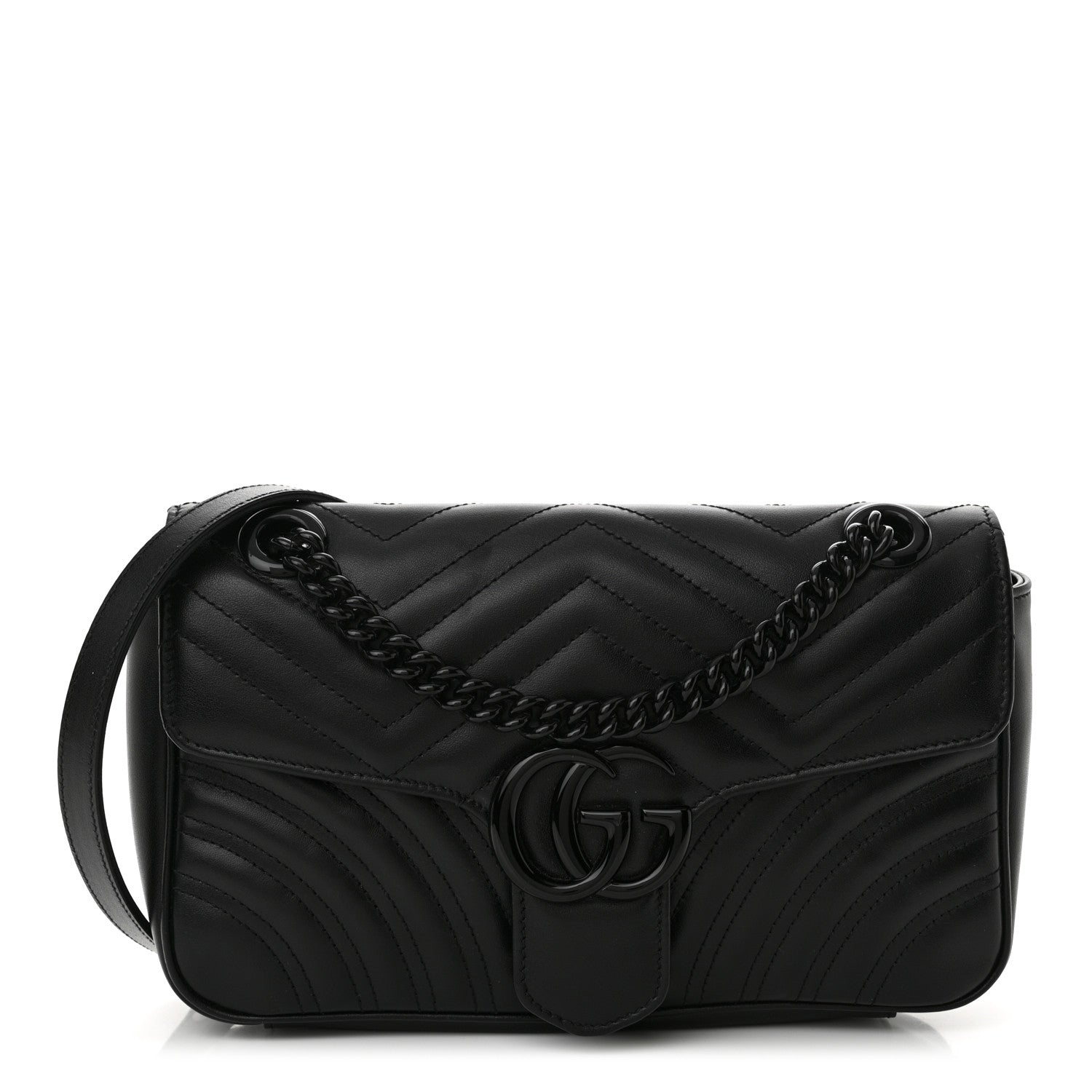 Gucci Calfskin Matelasse Monochrome Small GG Marmont Shoulder Bag Black 1 of 10