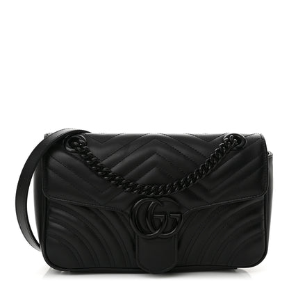 Gucci Calfskin Matelasse Monochrome Small GG Marmont Shoulder Bag Black 1 of 10