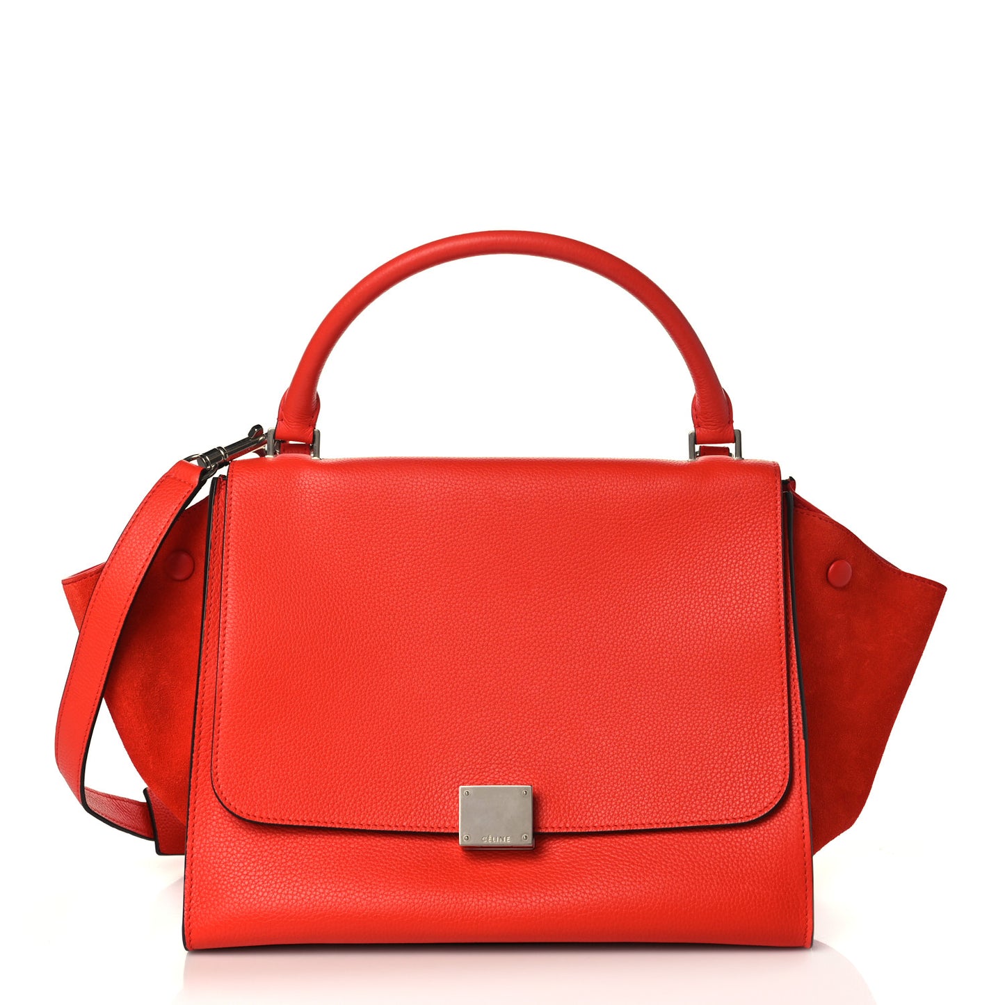 Drummed Calfskin Suede Medium Trapeze Vermillion