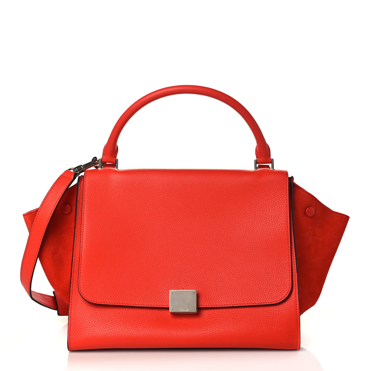 Celine Drummed Calfskin Suede Medium Trapeze Vermillion 1 of 8