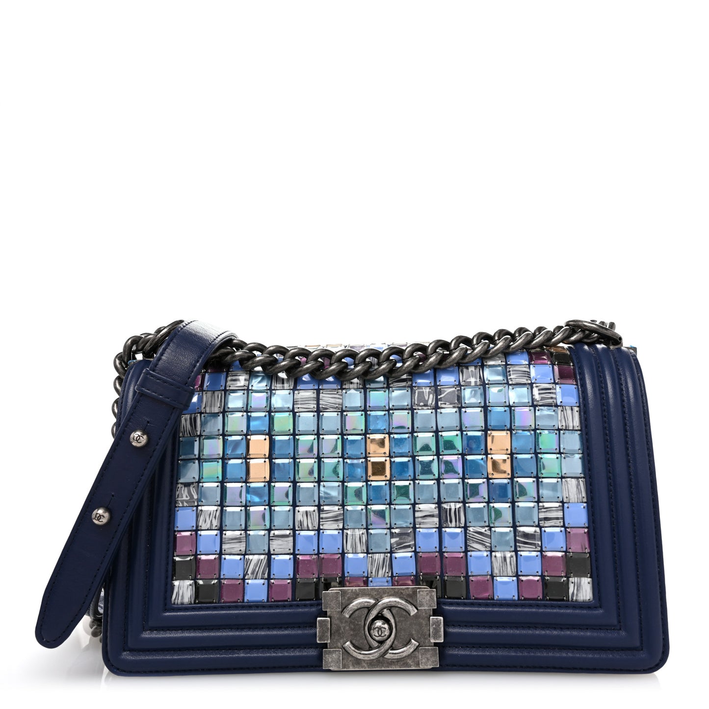 Lambskin Tile Medium Mosaic Boy Flap Navy Multicolor Navy Multicolor