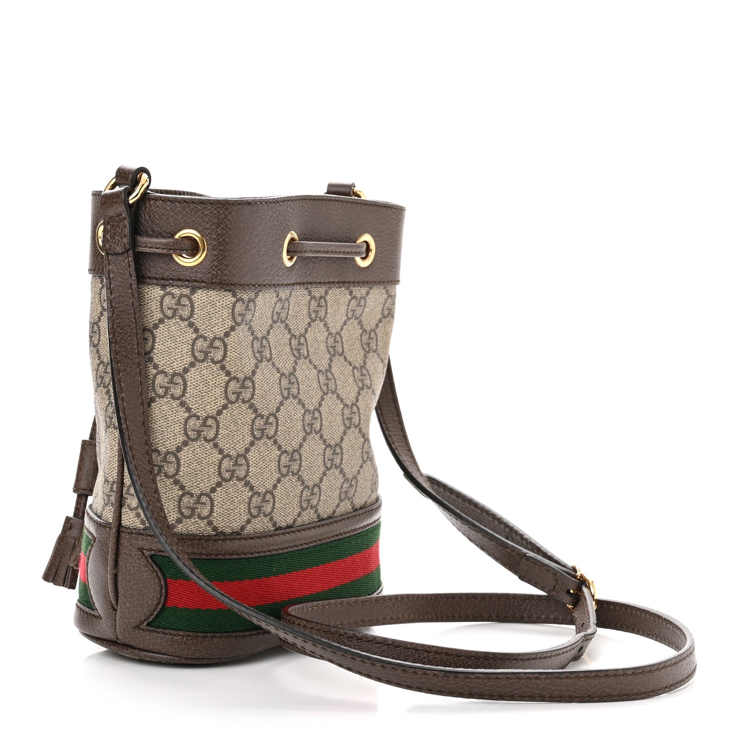 Gucci GG Supreme Monogram Web Mini Ophidia Bucket Bag Brown 3 of 10