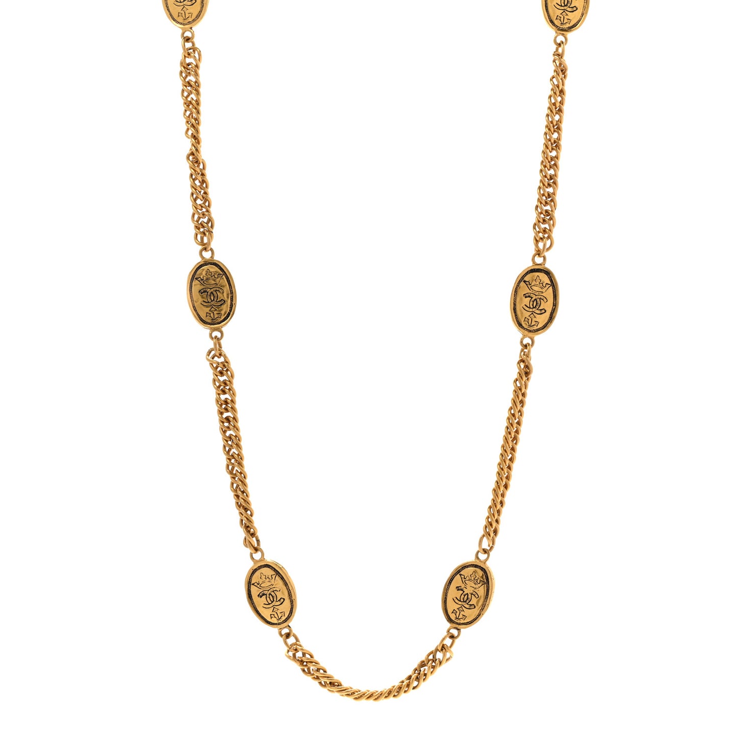 Metal CC Long Chain Station Necklace Gold