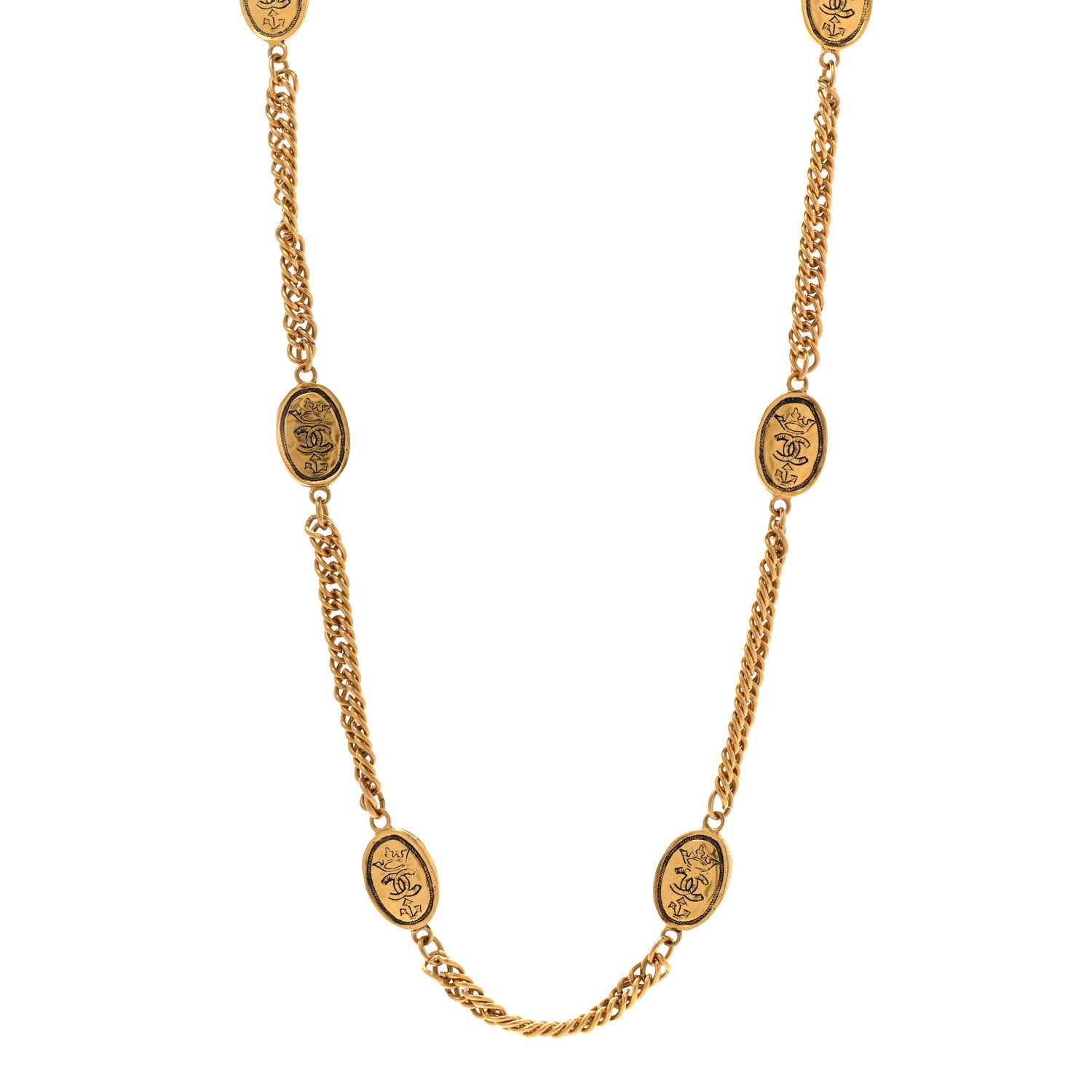 Chanel Metal CC Long Chain Station Necklace Gold 1 of 7
