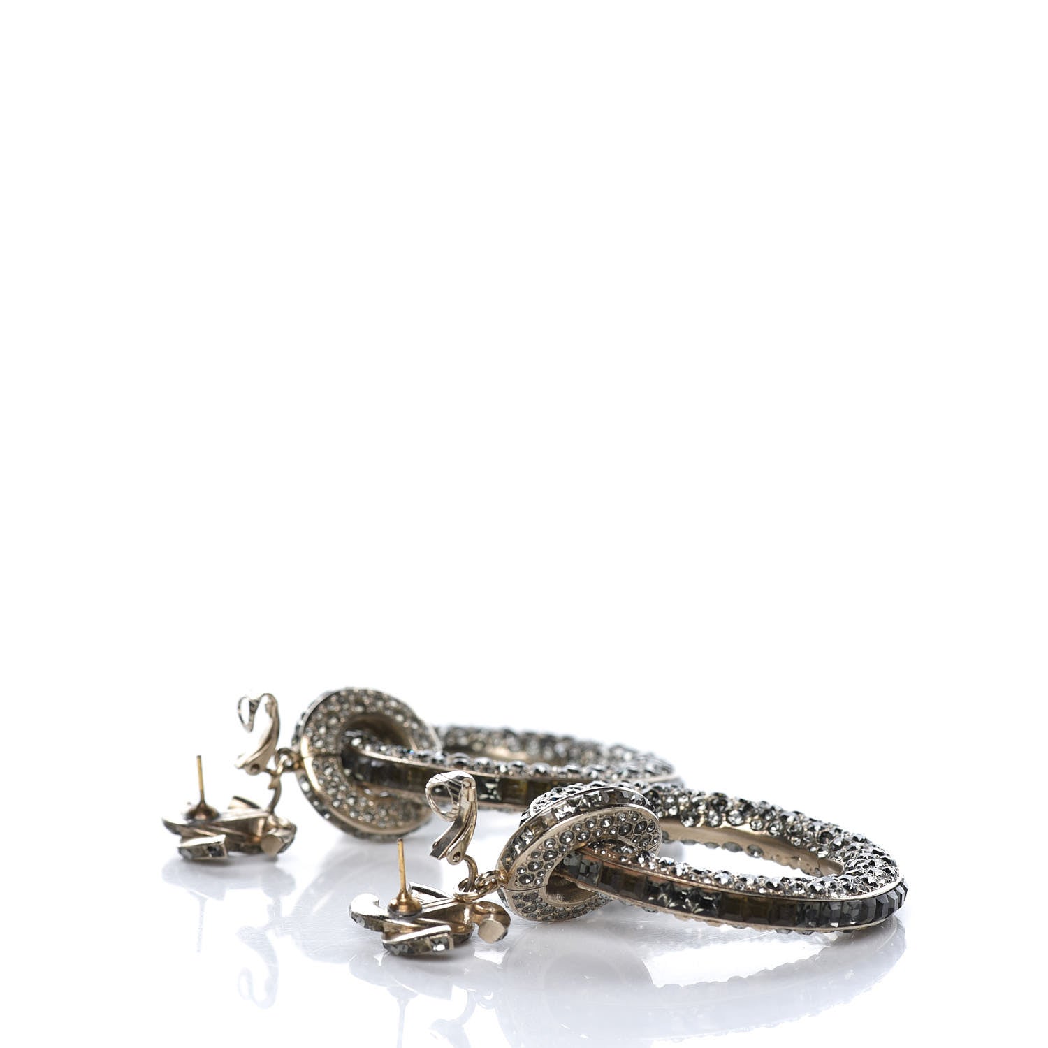 Chanel Crystal CC Hoop Drop Earrings Light Gold 3 of 4