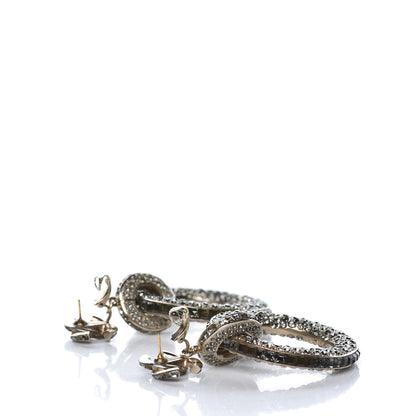 Chanel Crystal CC Hoop Drop Earrings Light Gold 3 of 4