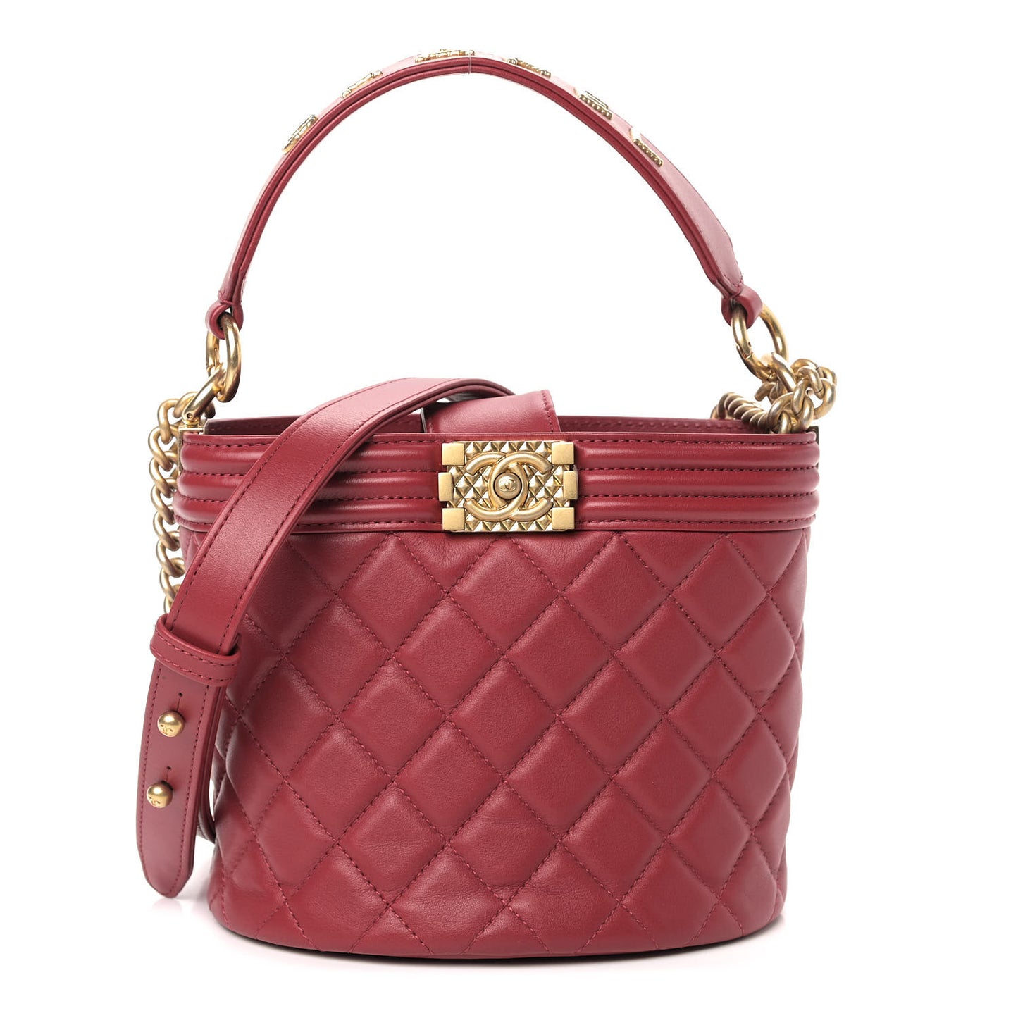 Calfskin Quilted Boy Bucket Bag Red