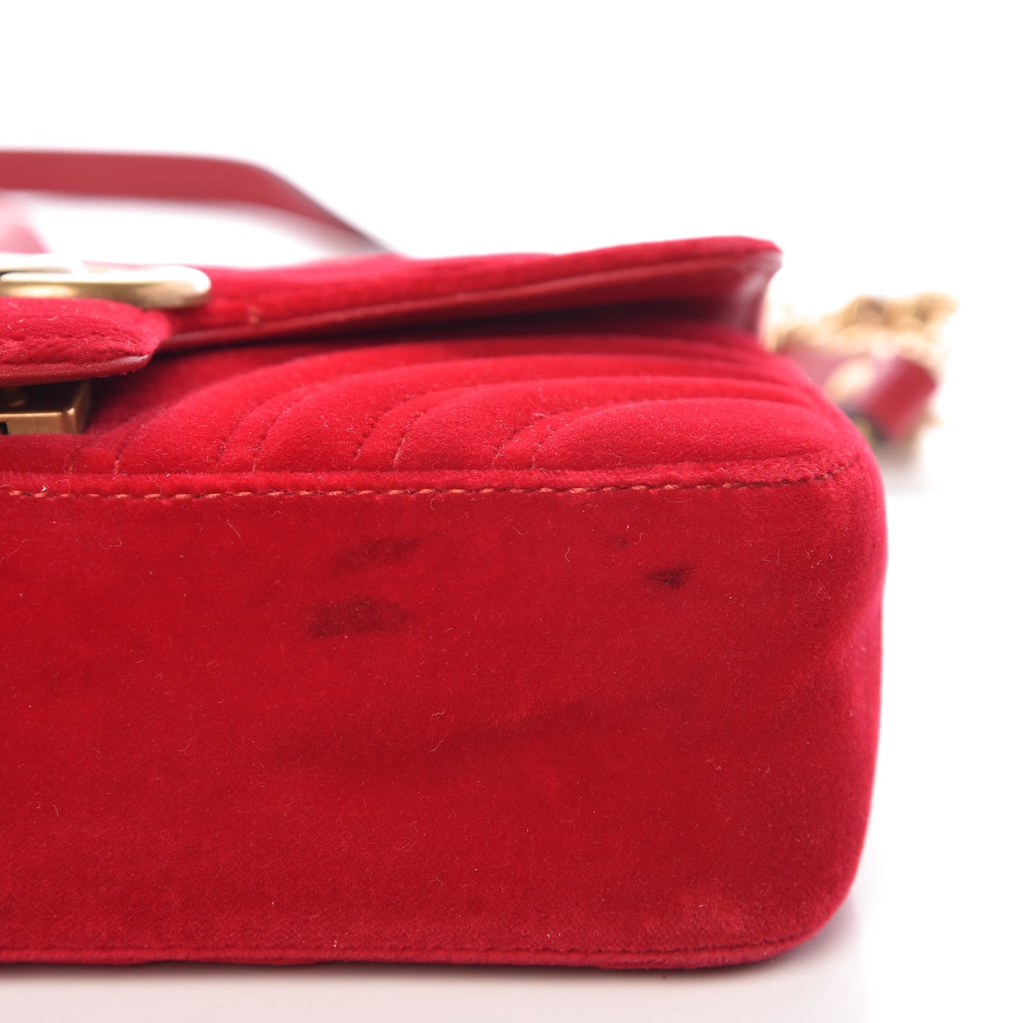 Velvet Matelasse Mini GG Marmont Shoulder Bag Hibiscus Red