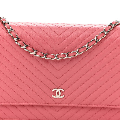 Chanel Caviar Chevron Quilted Wallet On Chain WOC Pink 8 of 14