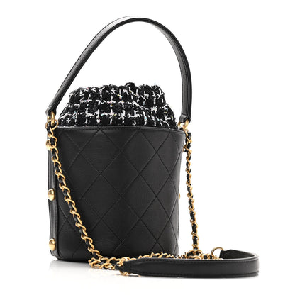 Chanel Calfskin Tweed Small CC Chain Bucket Drawstring Bag Black Multicolor 3 of 10