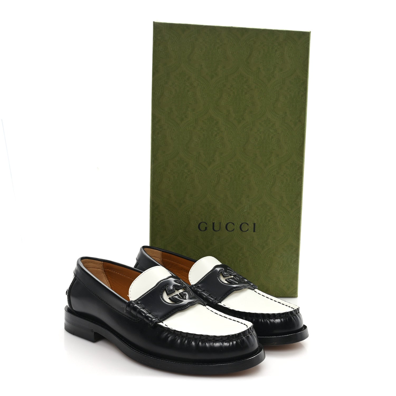 Gucci Millennial Ribot Cut Out Interlocking G Loafers 36 Black White 10 of 10