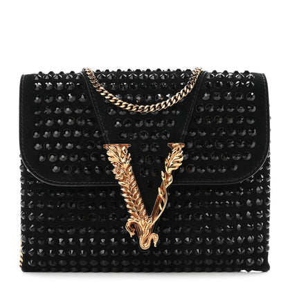 Versace Suede Studded Virtus Chain Clutch Black 1 of 9