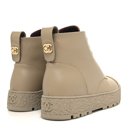 Chanel Calfskin CC Turnlock Lace Up Boots 36 Beige 4 of 9