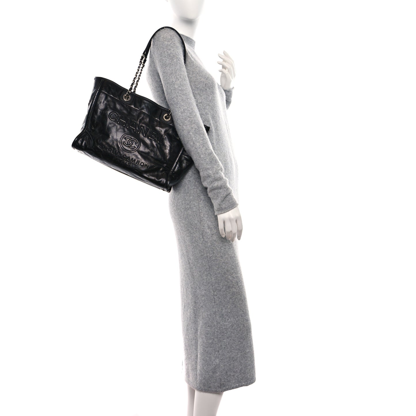 Glazed Calfskin Small Deauville Tote Black