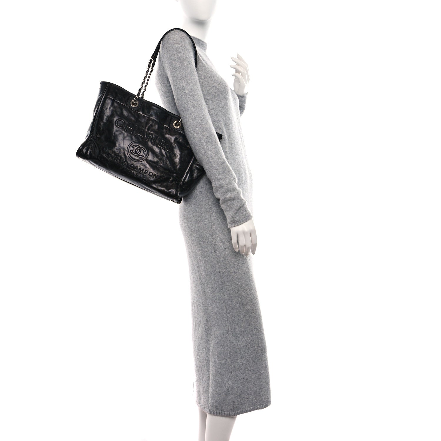 Chanel Glazed Calfskin Small Deauville Tote Black 2 of 10