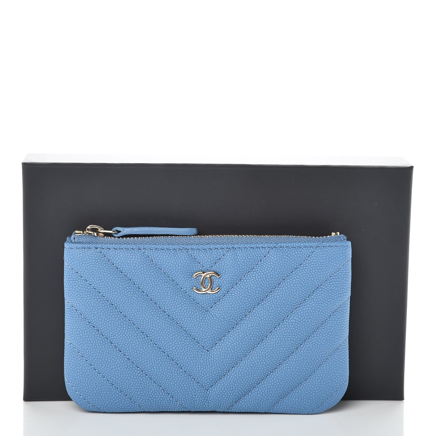 Chanel Caviar Chevron Quilted Small Cosmetic Case Blue 10 of 10