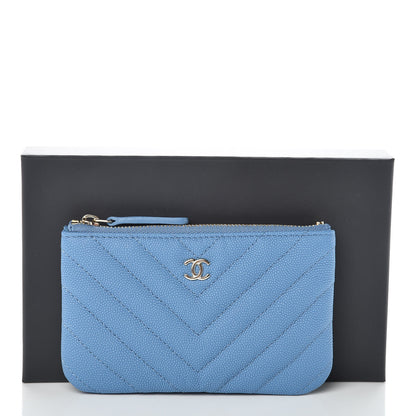 Chanel Caviar Chevron Quilted Small Cosmetic Case Blue 10 of 10