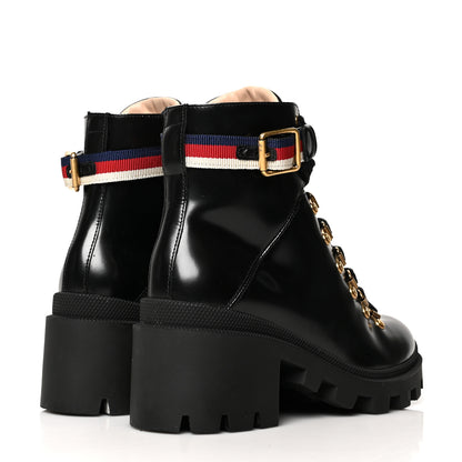 Gucci Calfskin Sylvie Web Lace Up Combat Boots 37.5 Black 4 of 8