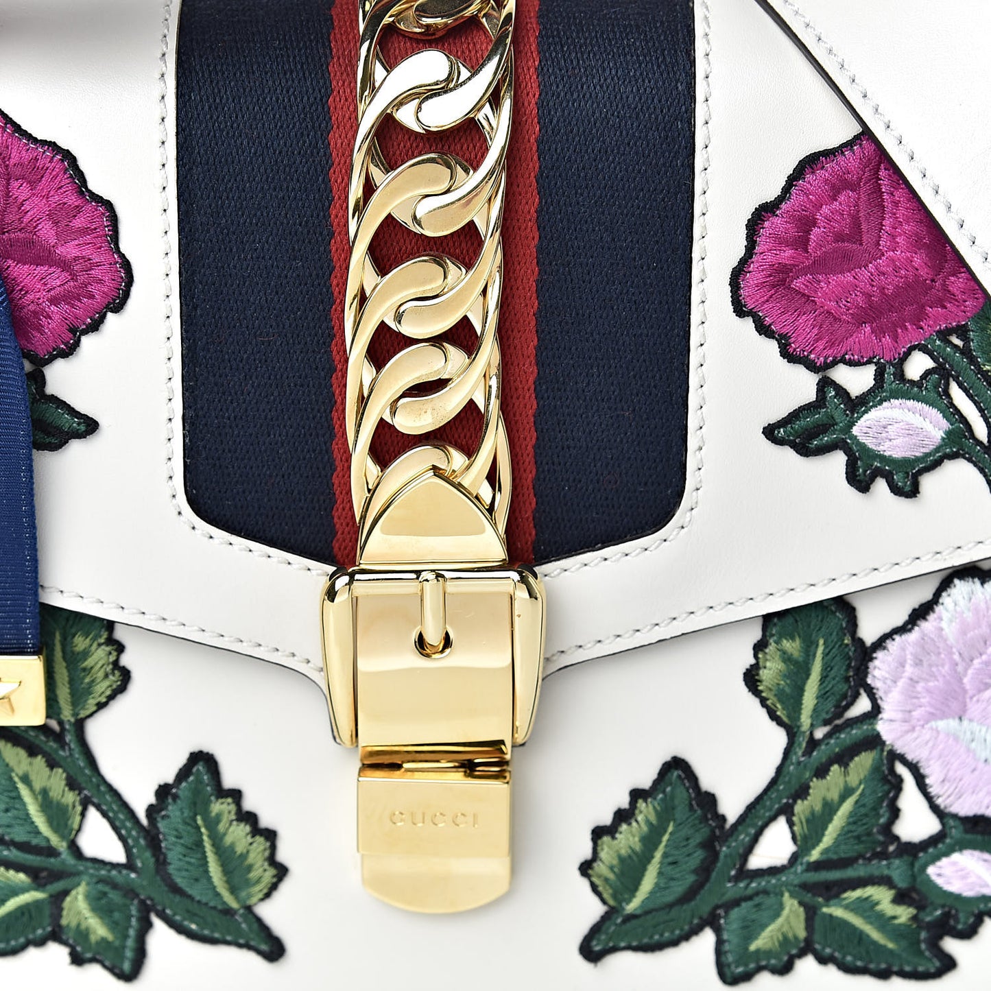 Calfskin Embroidered Small Sylvie Shoulder Bag White