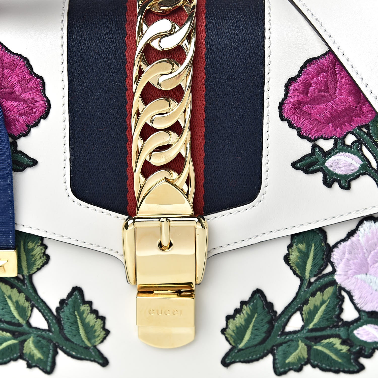 Gucci Calfskin Embroidered Small Sylvie Shoulder Bag White 13 of 14