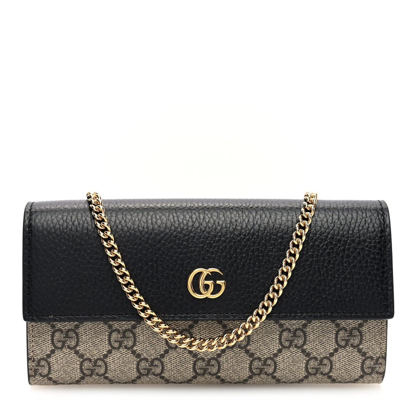 Dollar Calfskin GG Supreme Monogram Petite GG Marmont Wallet Chain Bag Black Beige Ebony
