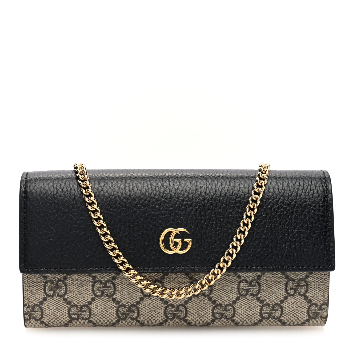 Gucci Dollar Calfskin GG Supreme Monogram Petite GG Marmont Wallet Chain Bag Black Beige Ebony 1 of 10