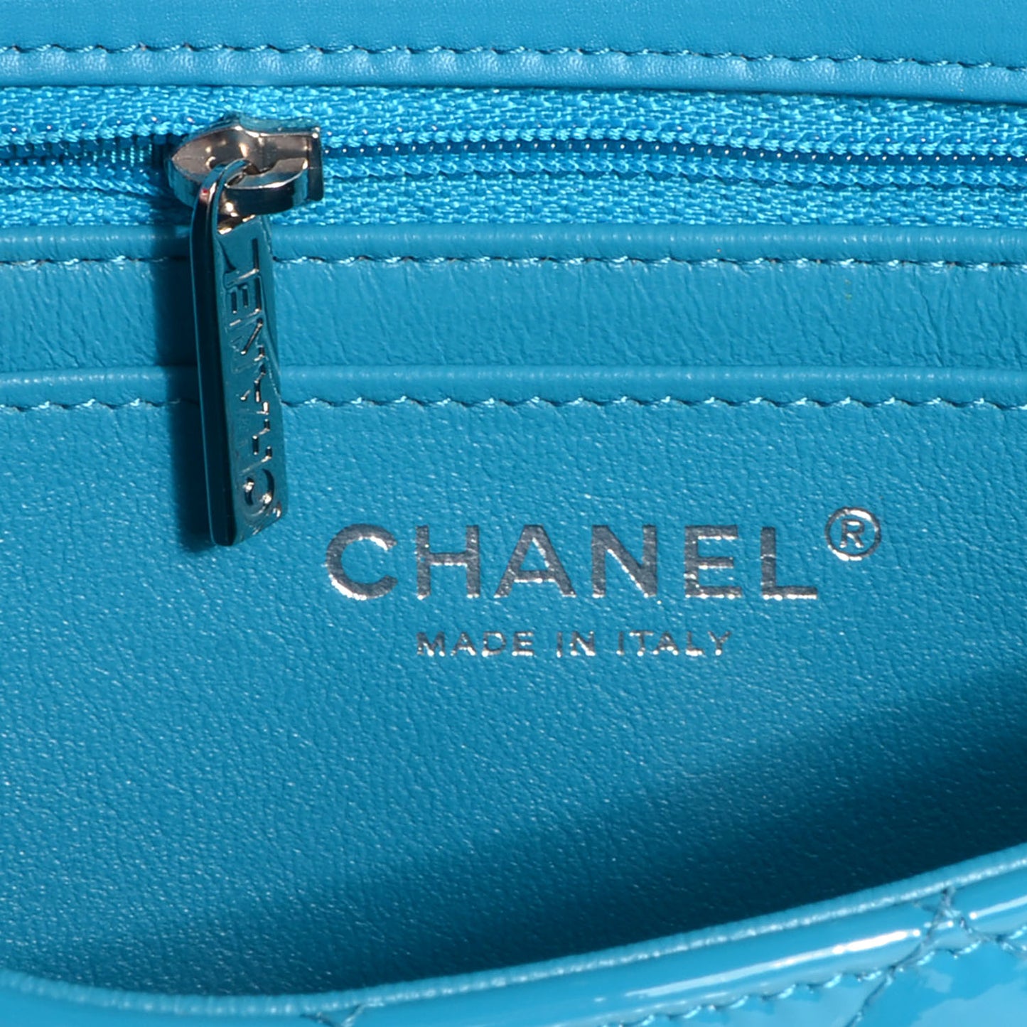 Patent Quilted Mini Flap Blue