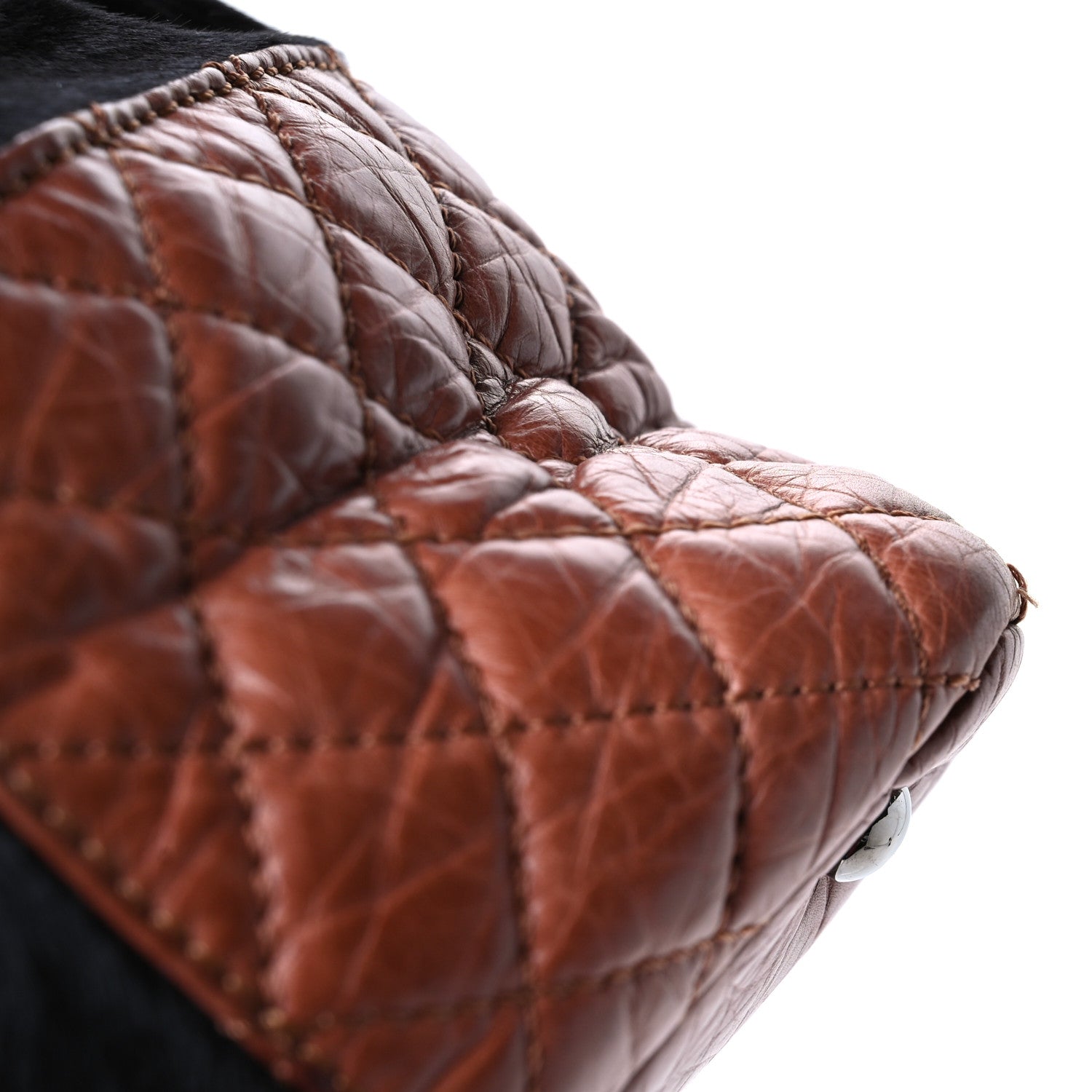Chanel Aged Calfskin Pony Hair Quilted Miss Pony Drawstring Tote Brown 11 of 13